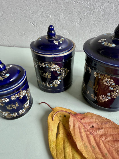 Lot de 3 pots à épices anciens en faïence émaillée