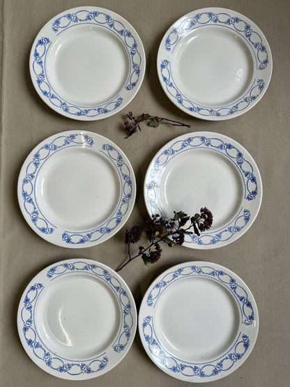 Assiettes plates faïence bleu et blanc 24 cm – lot de 6