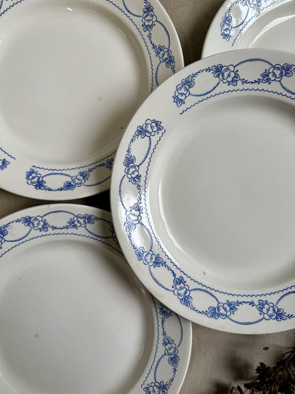 Assiettes plates faïence bleu et blanc 24 cm – lot de 6