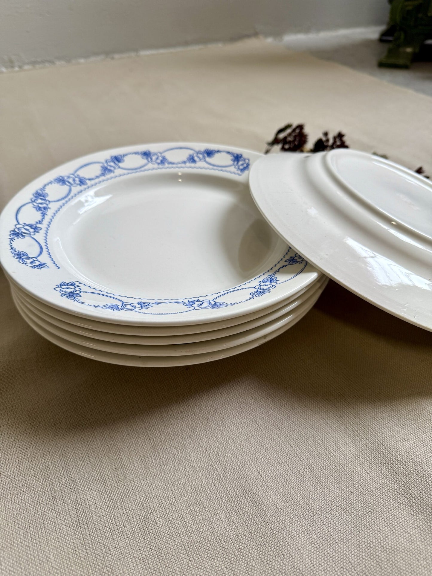 Assiettes plates faïence bleu et blanc 24 cm – lot de 6