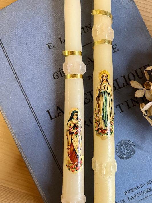 Paire de bougies de communion vintage