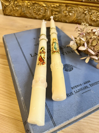 Paire de bougies de communion vintage