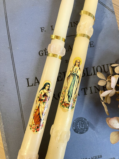 Paire de bougies de communion vintage