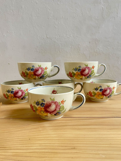 Tasses à café - Motif fleuri vintage - lot de 6