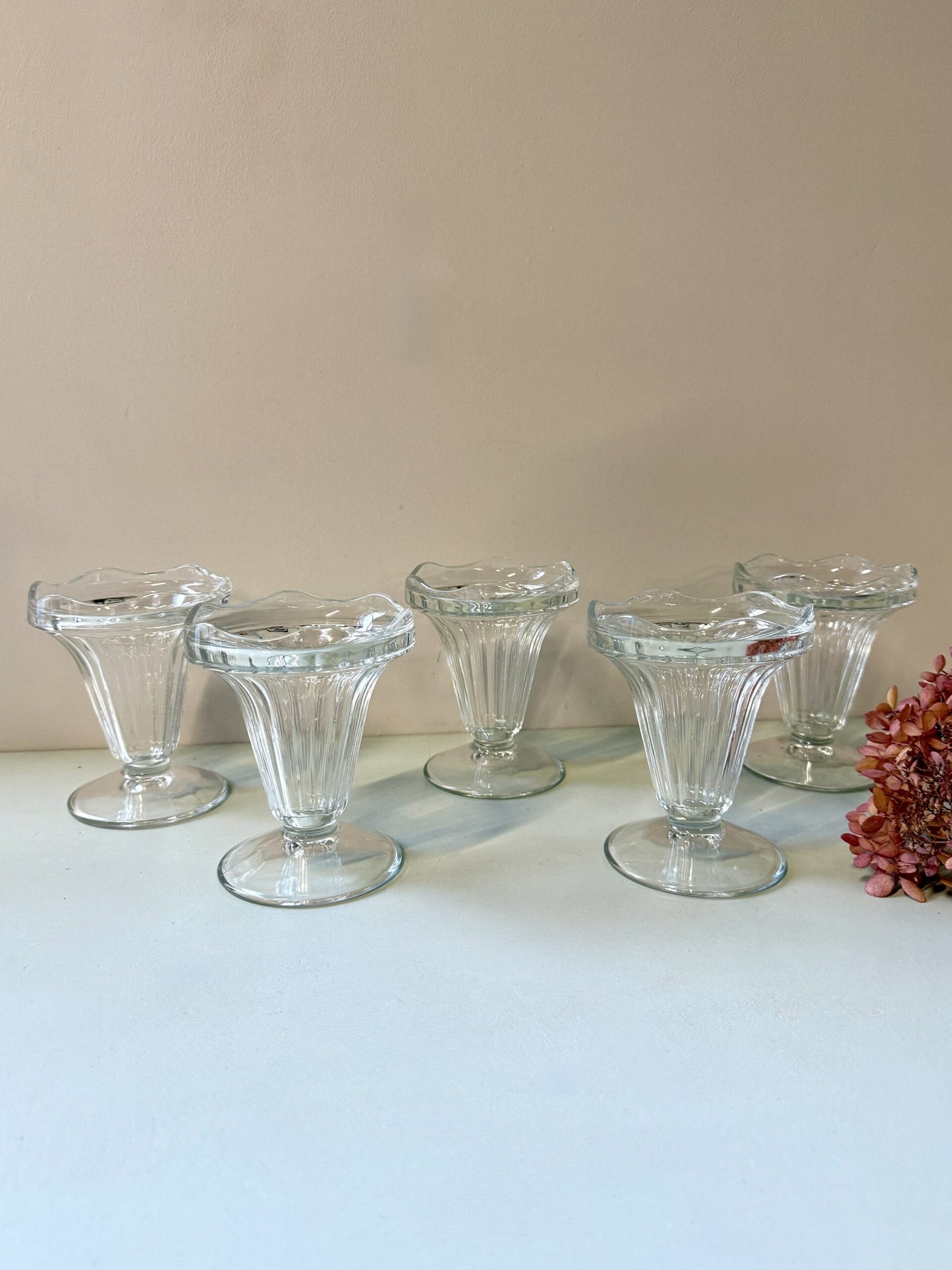 Coupes à glace vintage en verre moulé - lot de 5