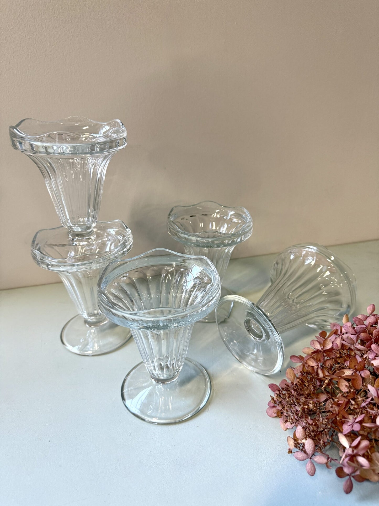 Coupes à glace vintage en verre moulé - lot de 5
