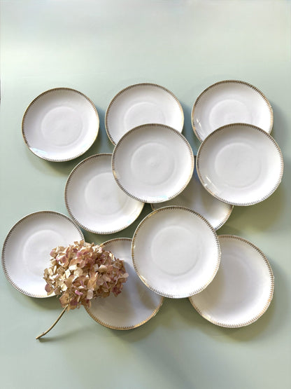 Assiettes plates en porcelaine liseré doré Lucien Engel - lot de 11