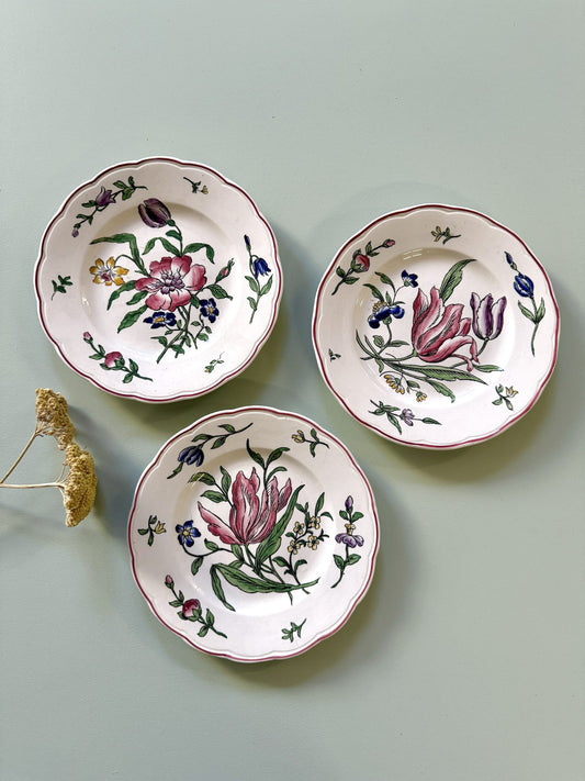Assiettes plates décoratives florales de Sarreguemines - lot de 3