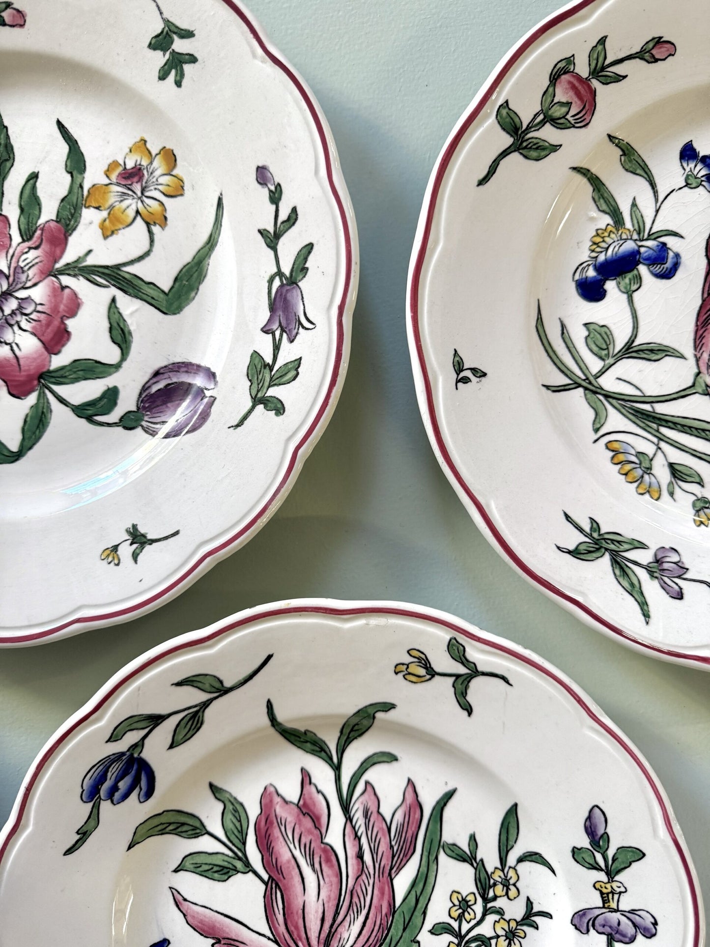Assiettes plates décoratives florales de Sarreguemines - lot de 3