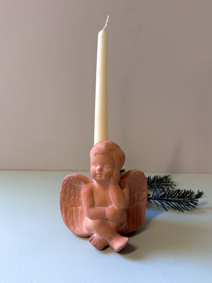 Bougeoir ange en terre cuite