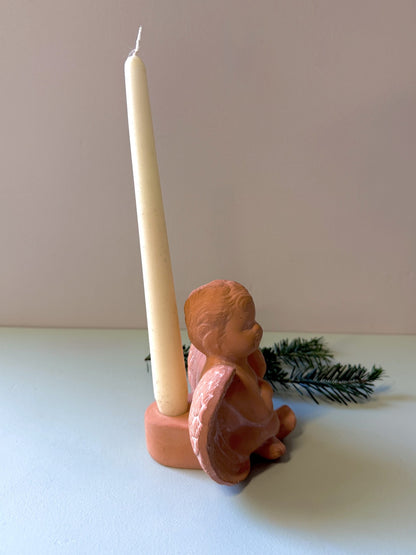 Bougeoir ange en terre cuite