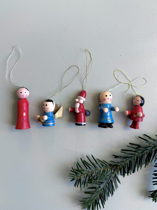 Sujets en bois à accrocher vintage - lot de 5