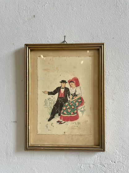 Duo d’Illustrations alsaciennes anciennes sous cadre