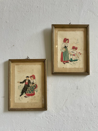 Duo d’Illustrations alsaciennes anciennes sous cadre