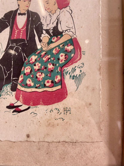 Duo d’Illustrations alsaciennes anciennes sous cadre