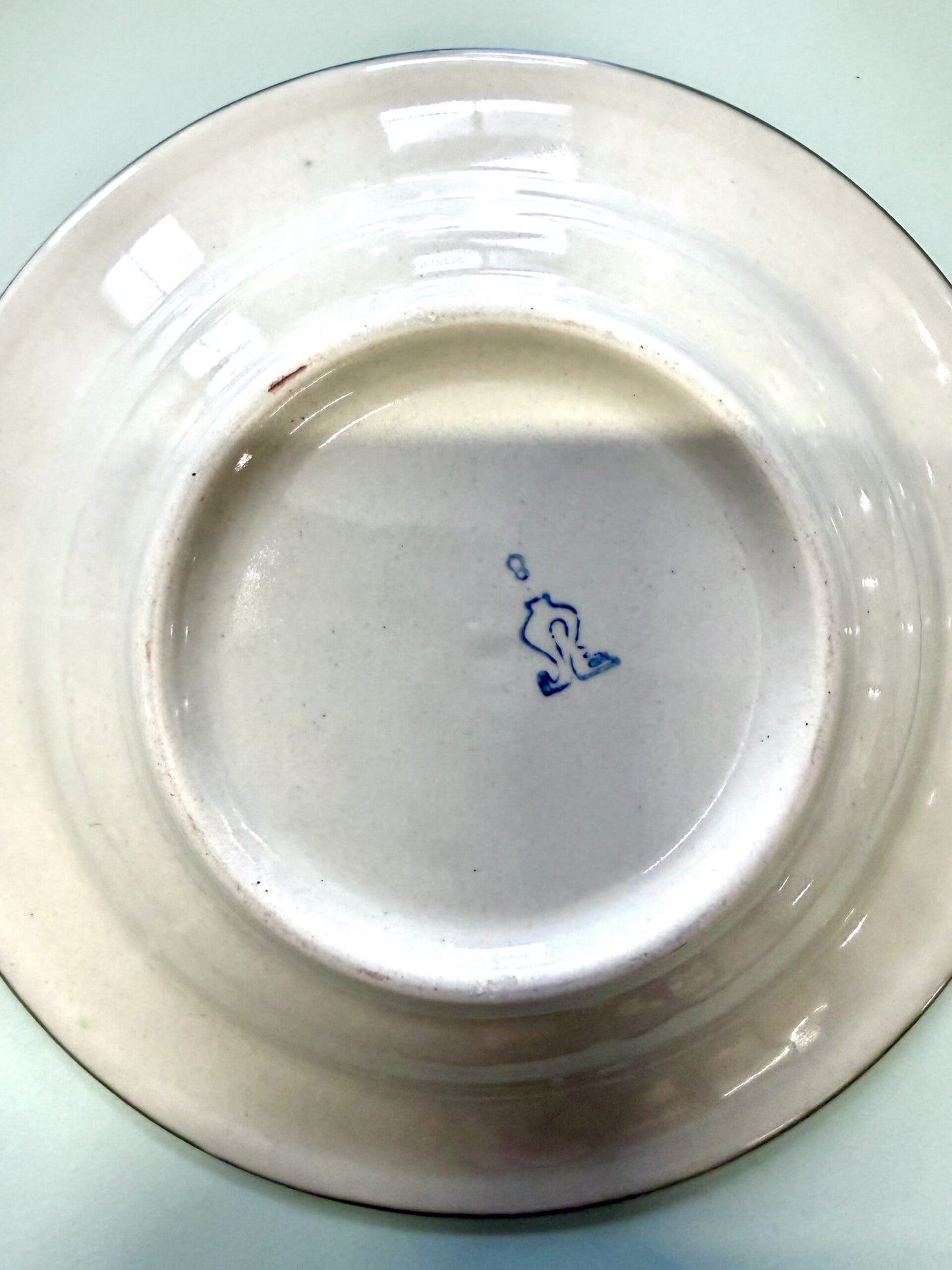 Assiettes creuses beige avec liseré vert - lot de 5