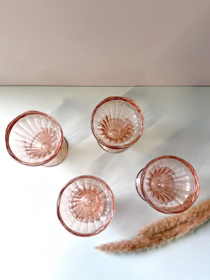 Coupes à glace vintage en verre moulé rose – lot de 4