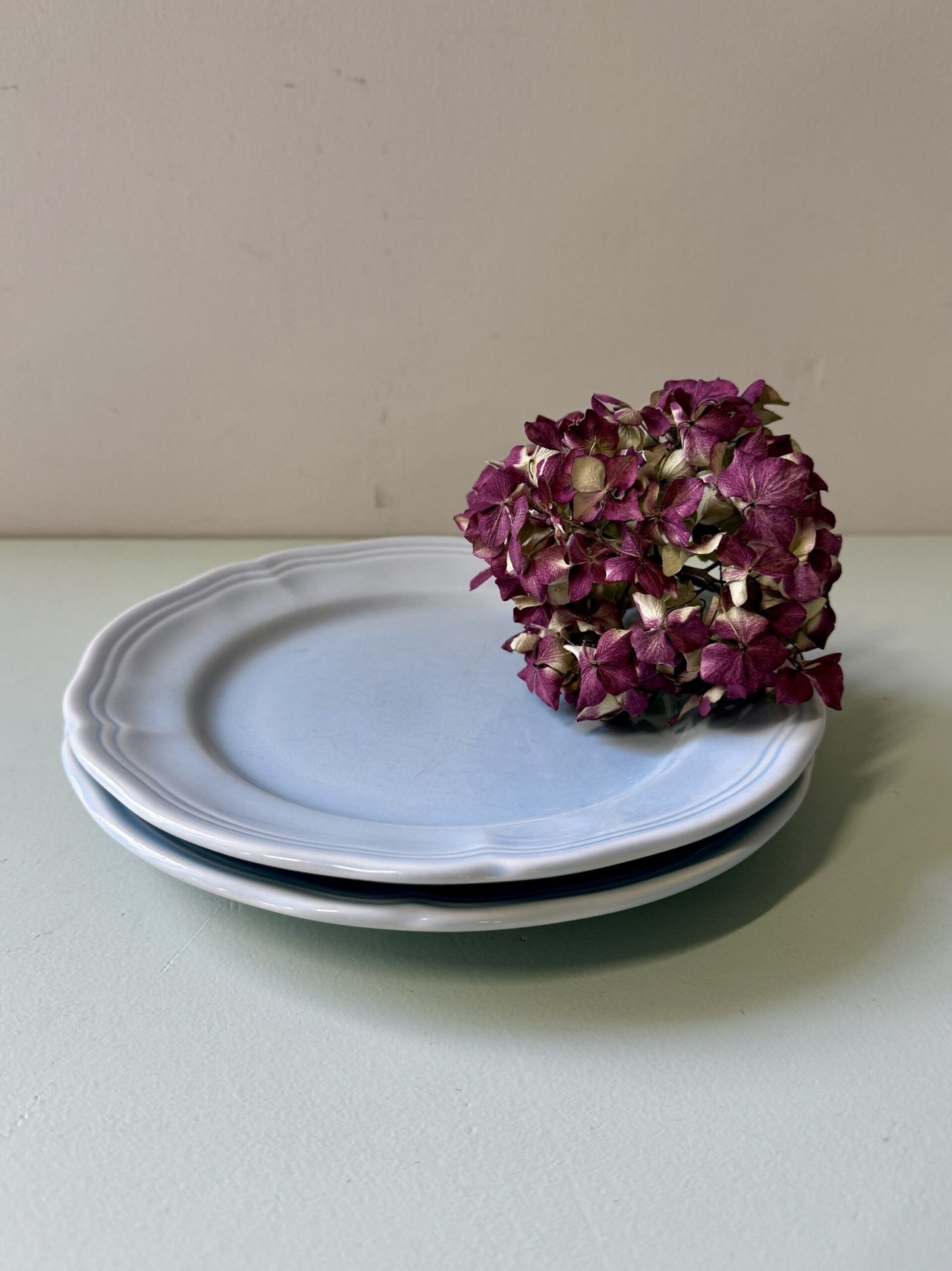 Assiettes chantournées à dessert bleues en grès - lot de 2