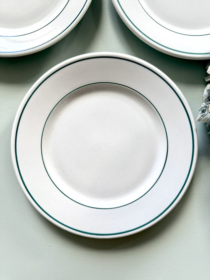 Assiettes plates beige avec liseré vert Pyroblan Sarreguemines - Lot de 6