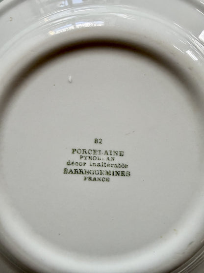 Assiettes plates beige avec liseré vert Pyroblan Sarreguemines - Lot de 6