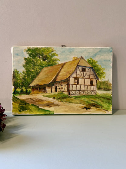 Huile sur toile maison alsacienne ancienne