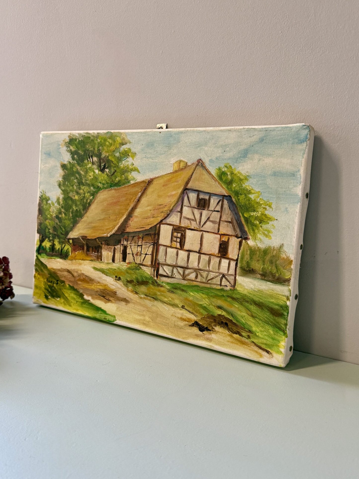 Huile sur toile maison alsacienne ancienne