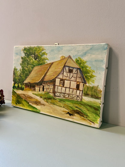 Huile sur toile maison alsacienne ancienne