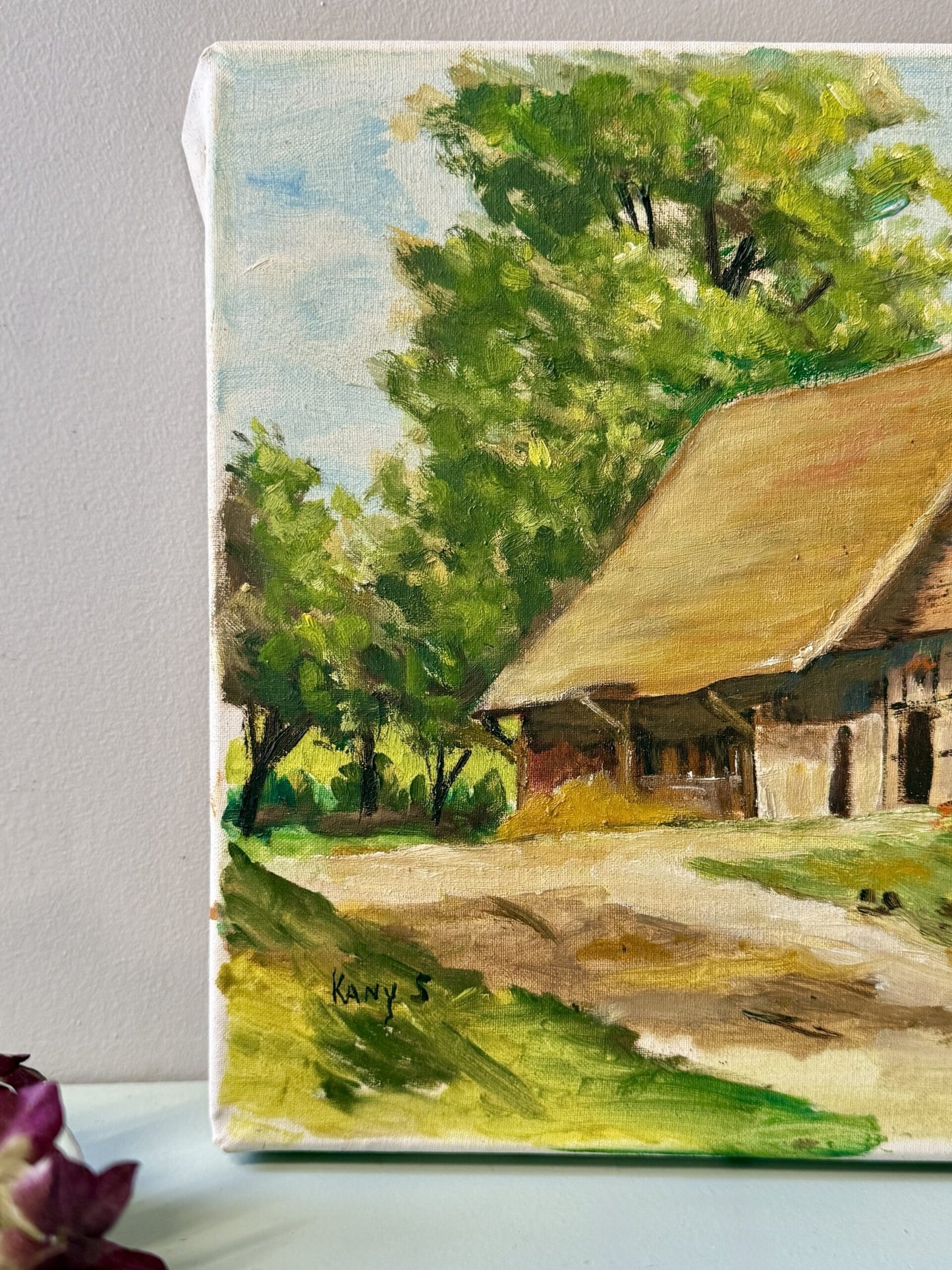 Huile sur toile maison alsacienne ancienne