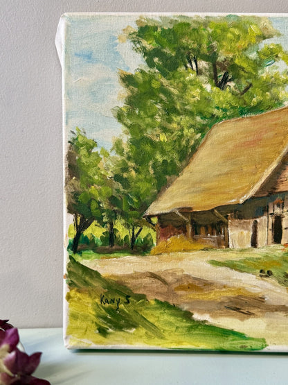 Huile sur toile maison alsacienne ancienne