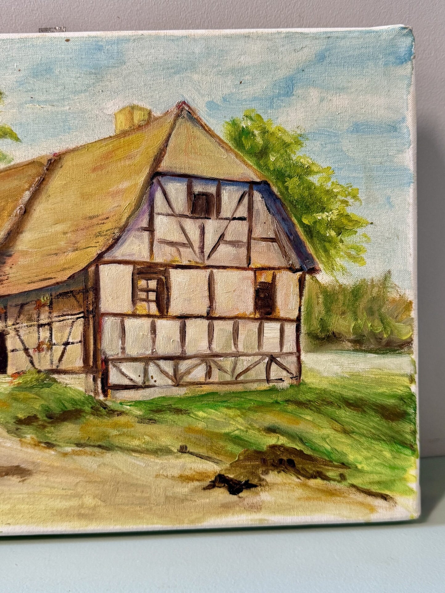 Huile sur toile maison alsacienne ancienne