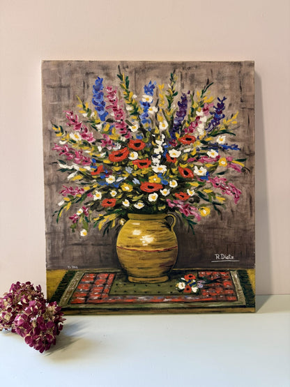 Tableau floral huile sur toile signée R. Dietz