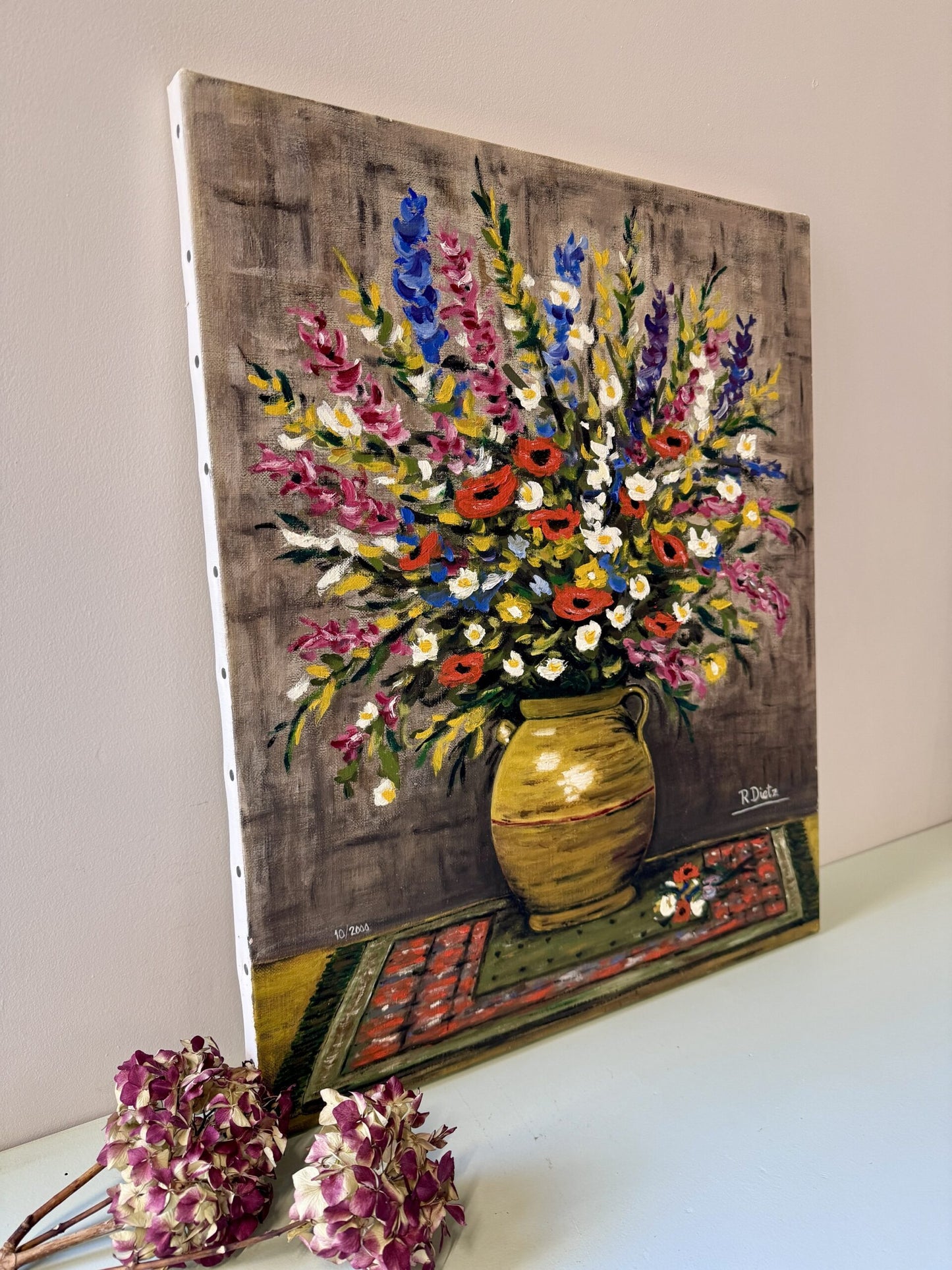 Tableau floral huile sur toile signée R. Dietz