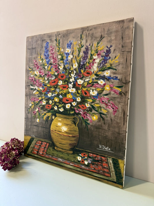 Tableau floral huile sur toile signée R. Dietz
