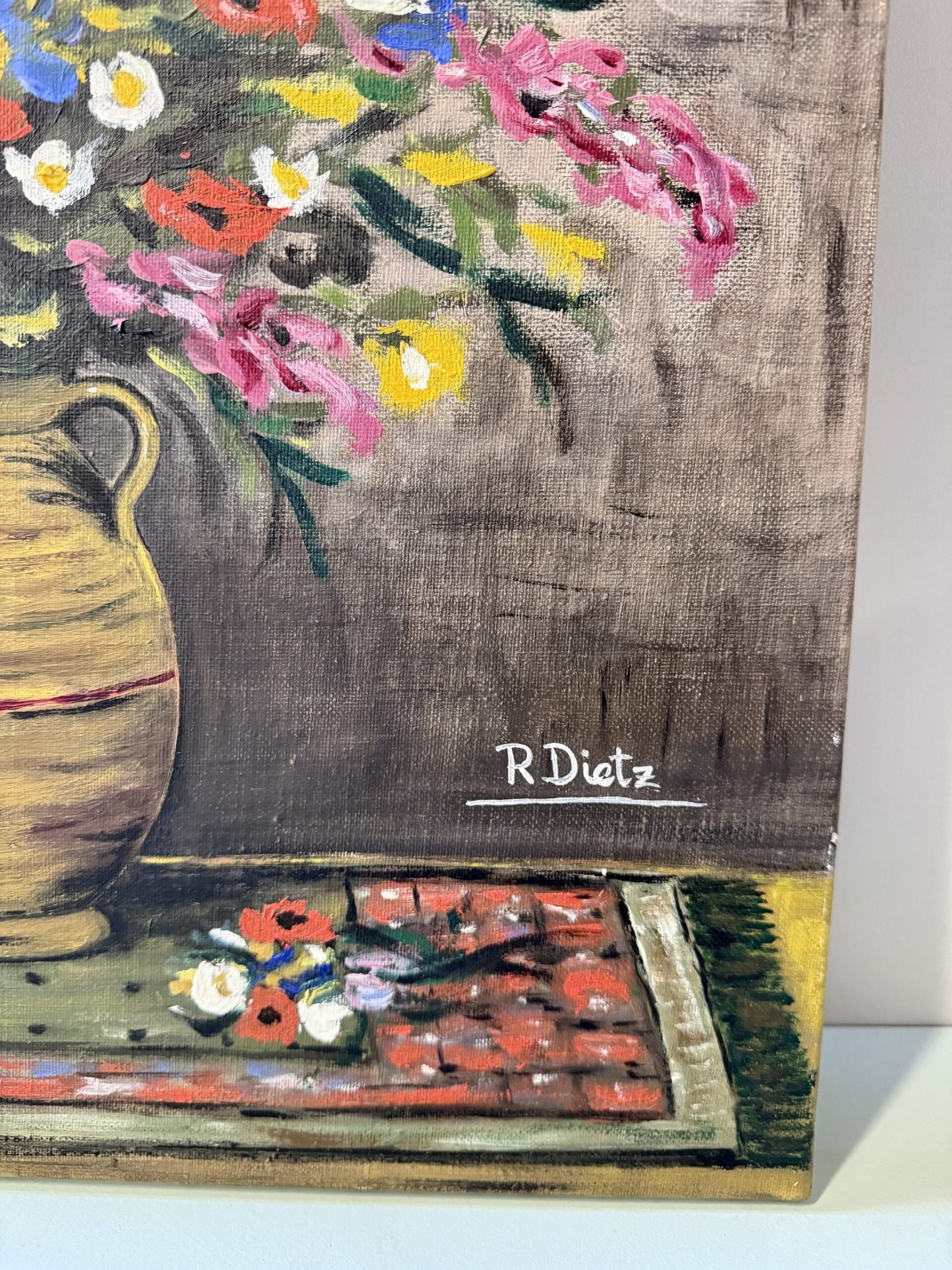 Tableau floral huile sur toile signée R. Dietz