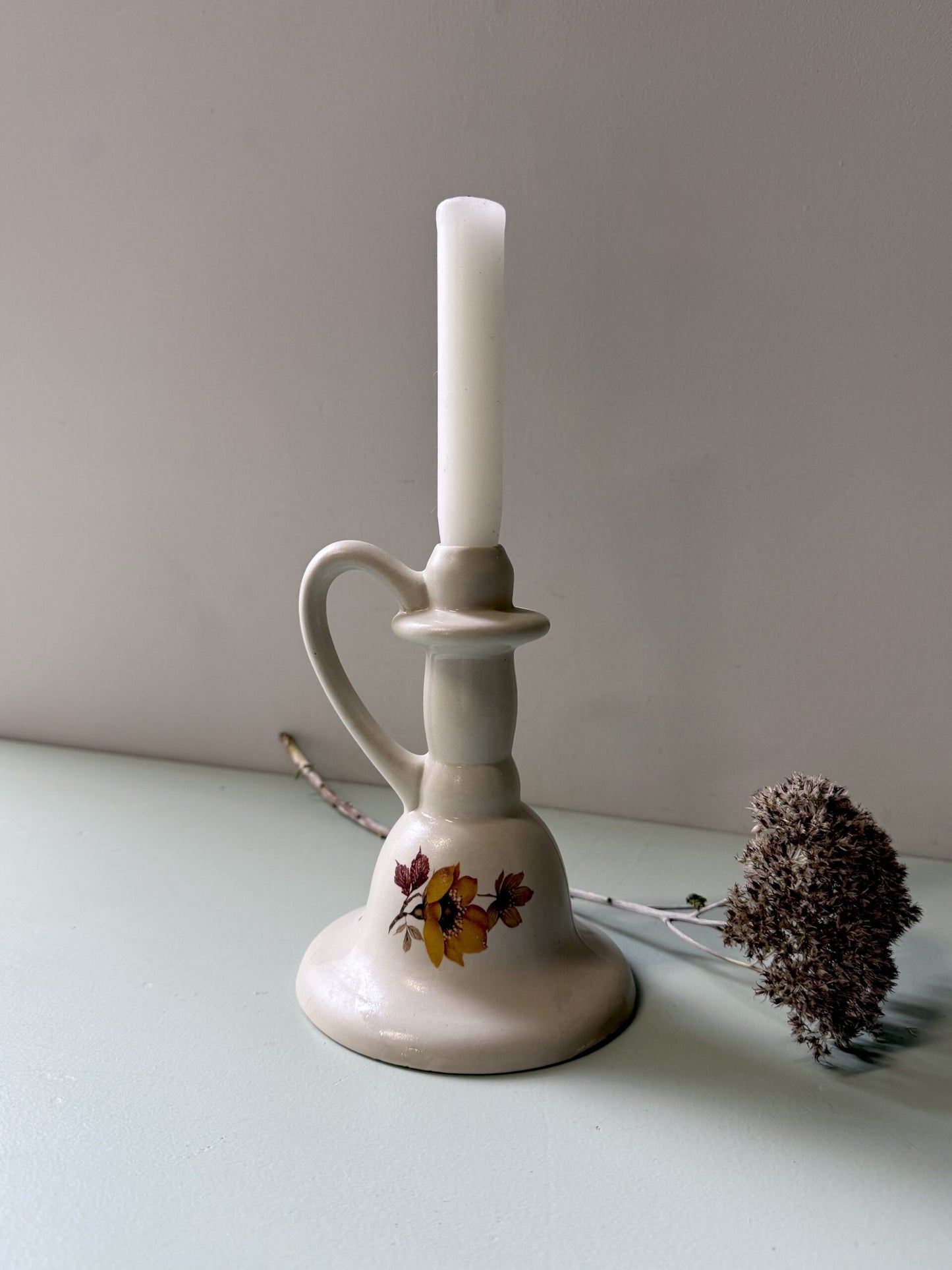 Bougeoir en grès floral signé Cazalas