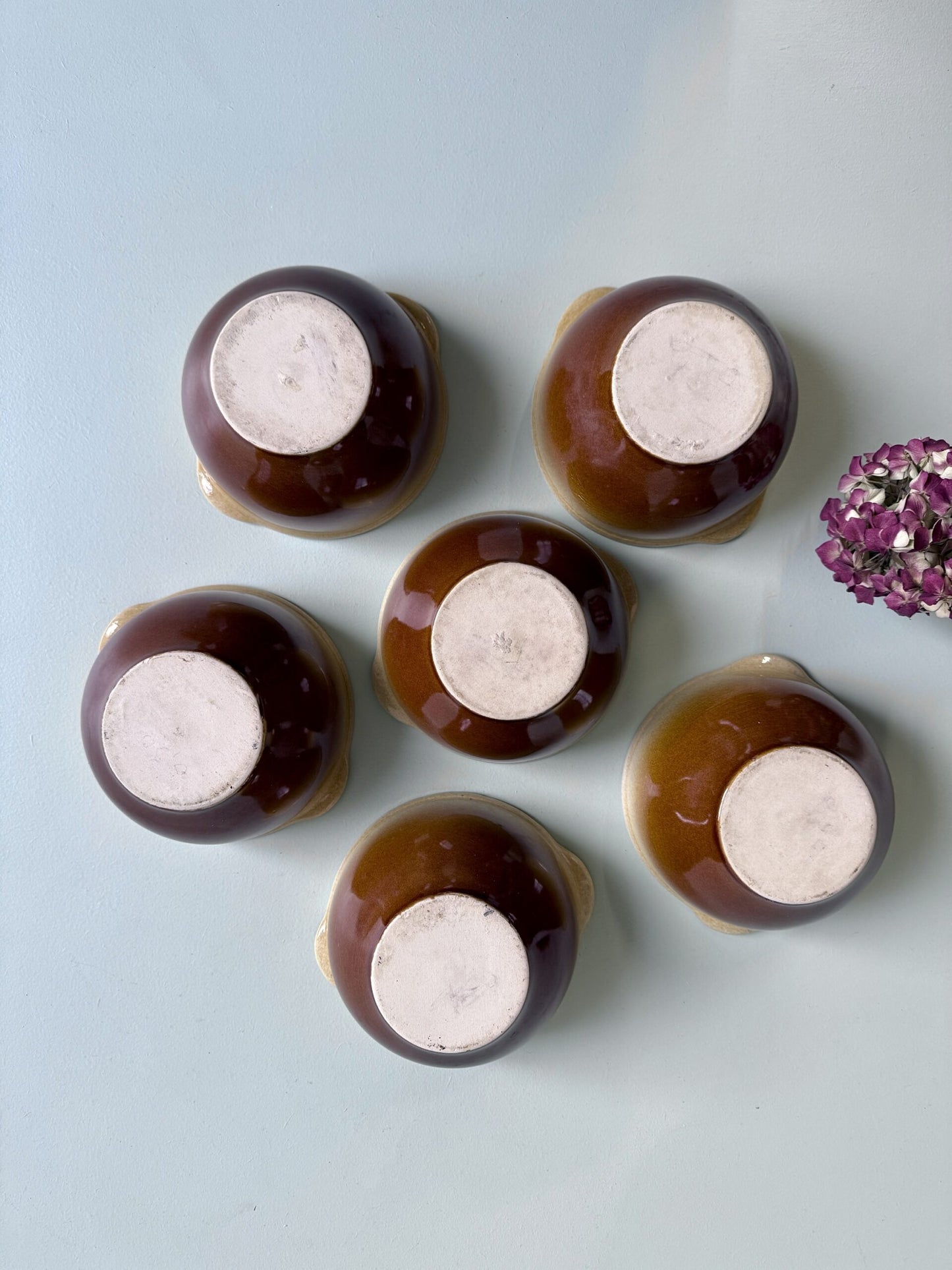 bol en faïence marron et beige - lot de 6