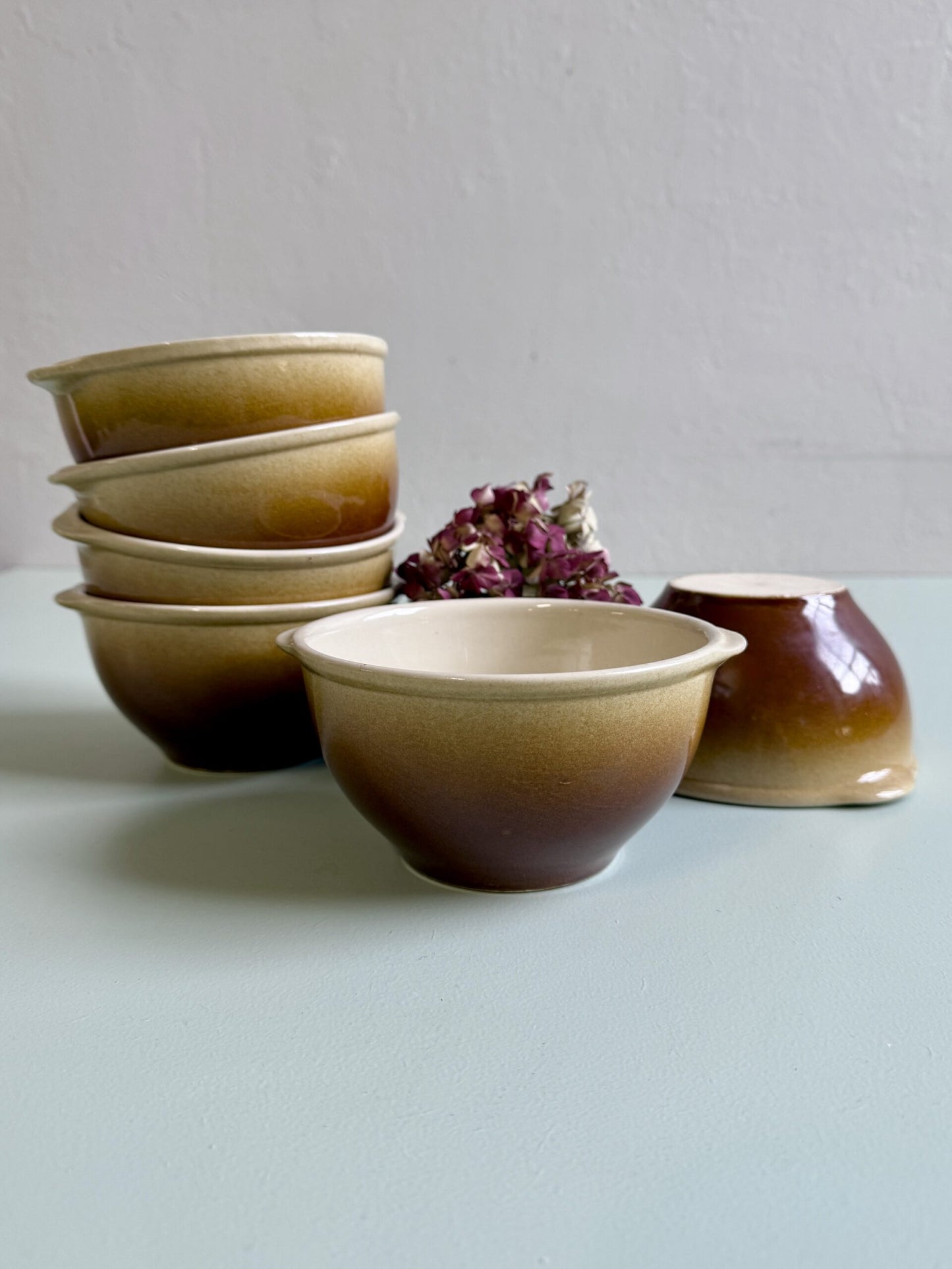 bol en faïence marron et beige - lot de 6