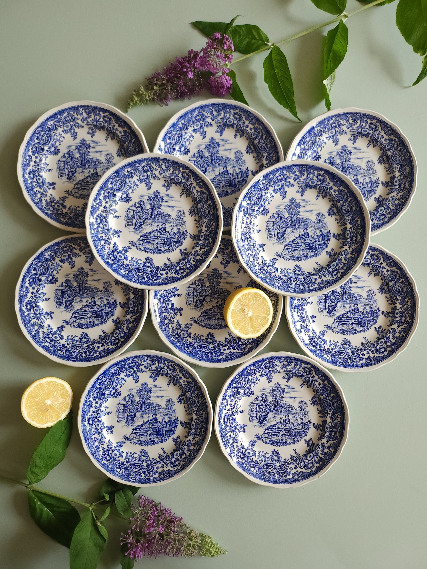 Assiettes à dessert Lunéville style anglais lot de 10   Patine