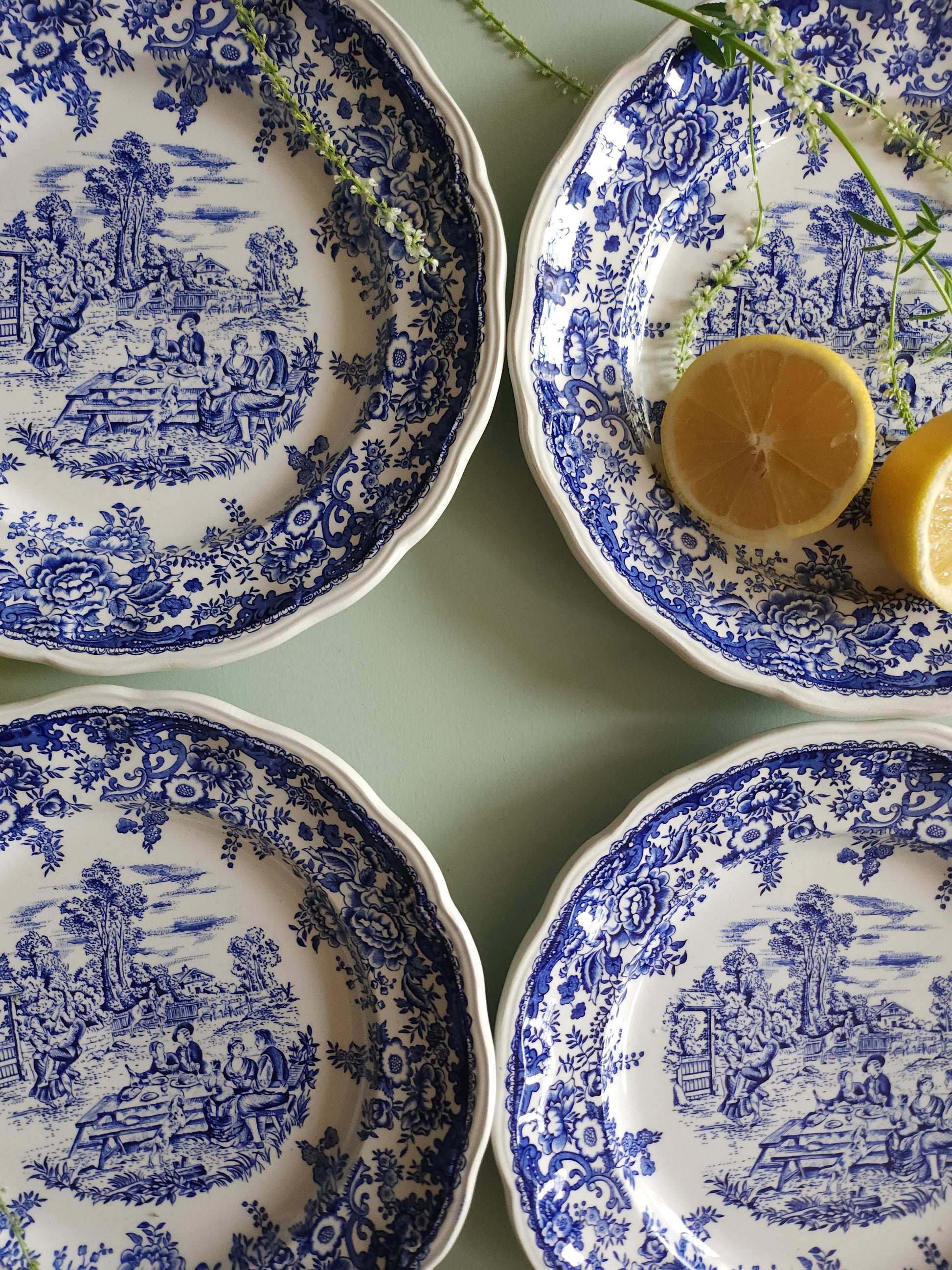 Assiettes plates en céramique Lunéville style anglais lot de 6   Patine