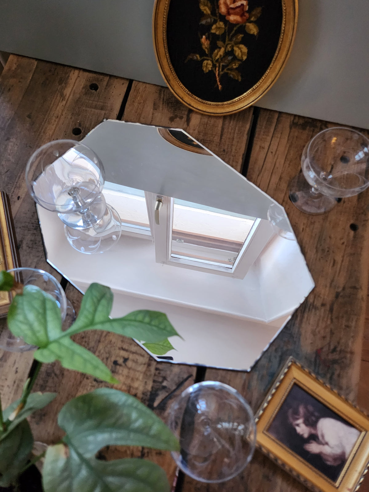 Miroir ancien biseauté   Patine