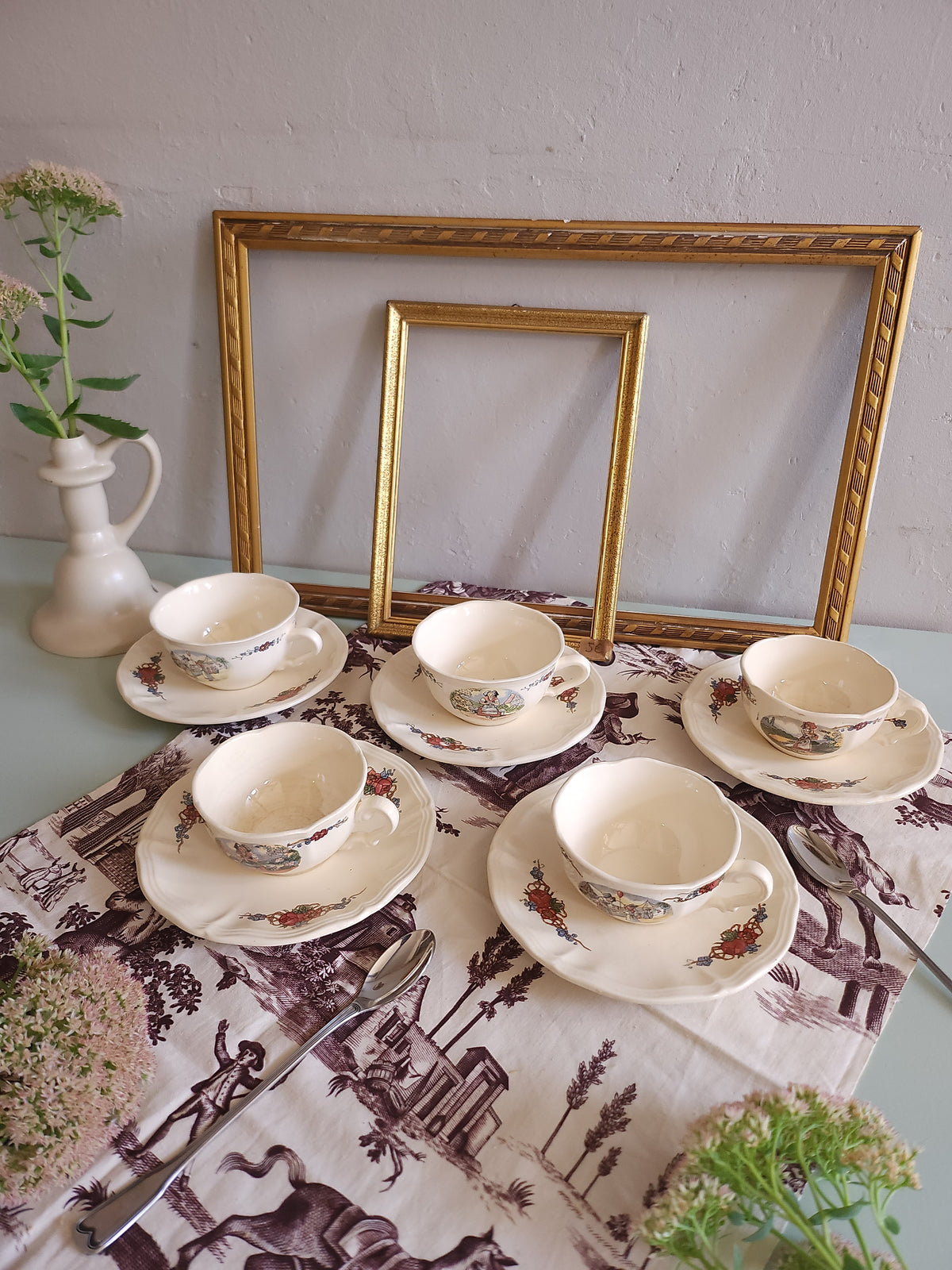 Tasse + coupelle céramique Sarreguemines lot de 5   Patine