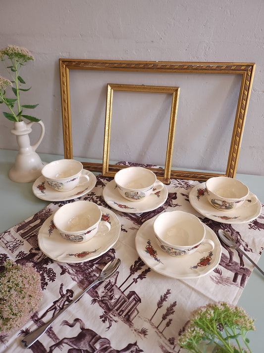 Tasse + coupelle céramique Sarreguemines lot de 5   Patine