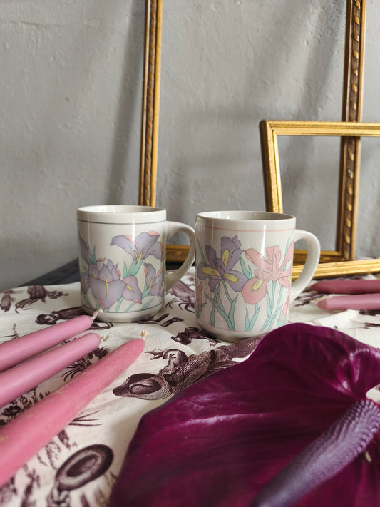 Tasse céramique motif iris lot de deux   Patine