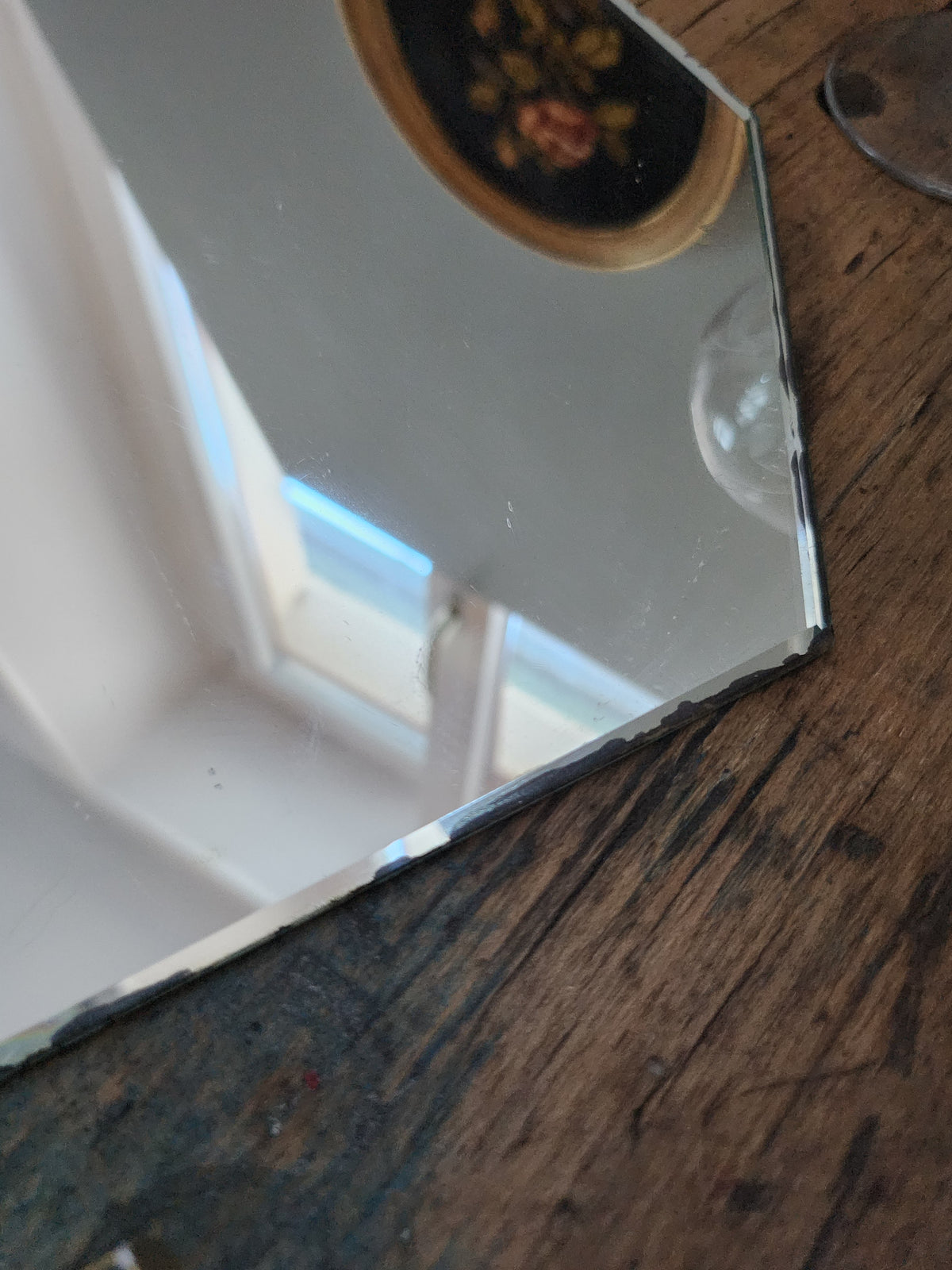 Miroir ancien biseauté   Patine