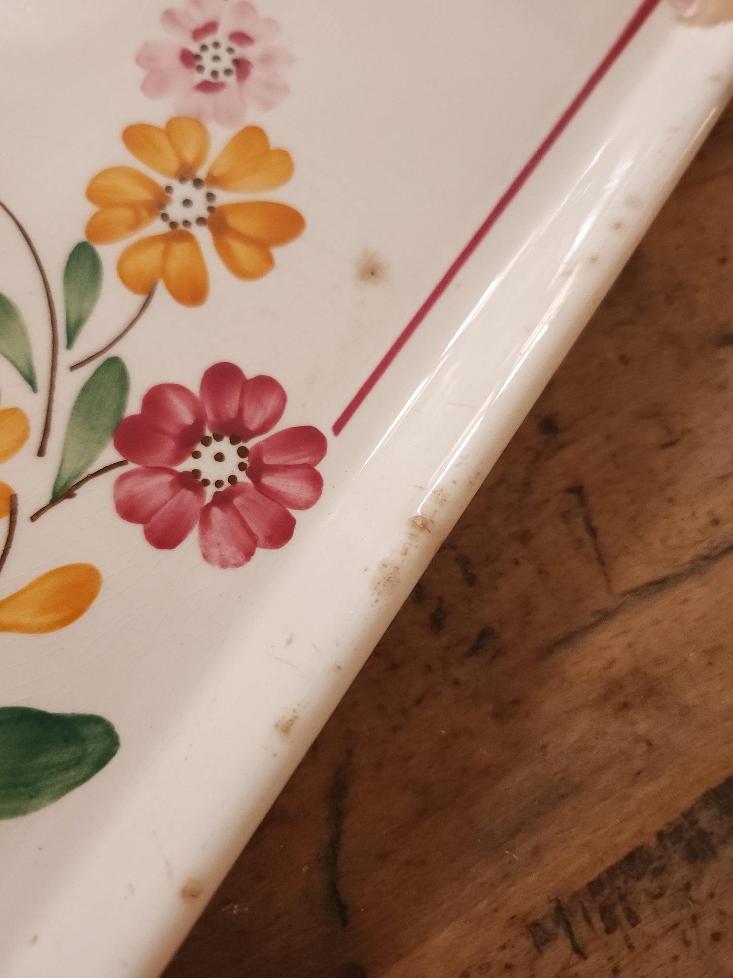 Plateau en céramique Sarreguemines motif floral   Patine