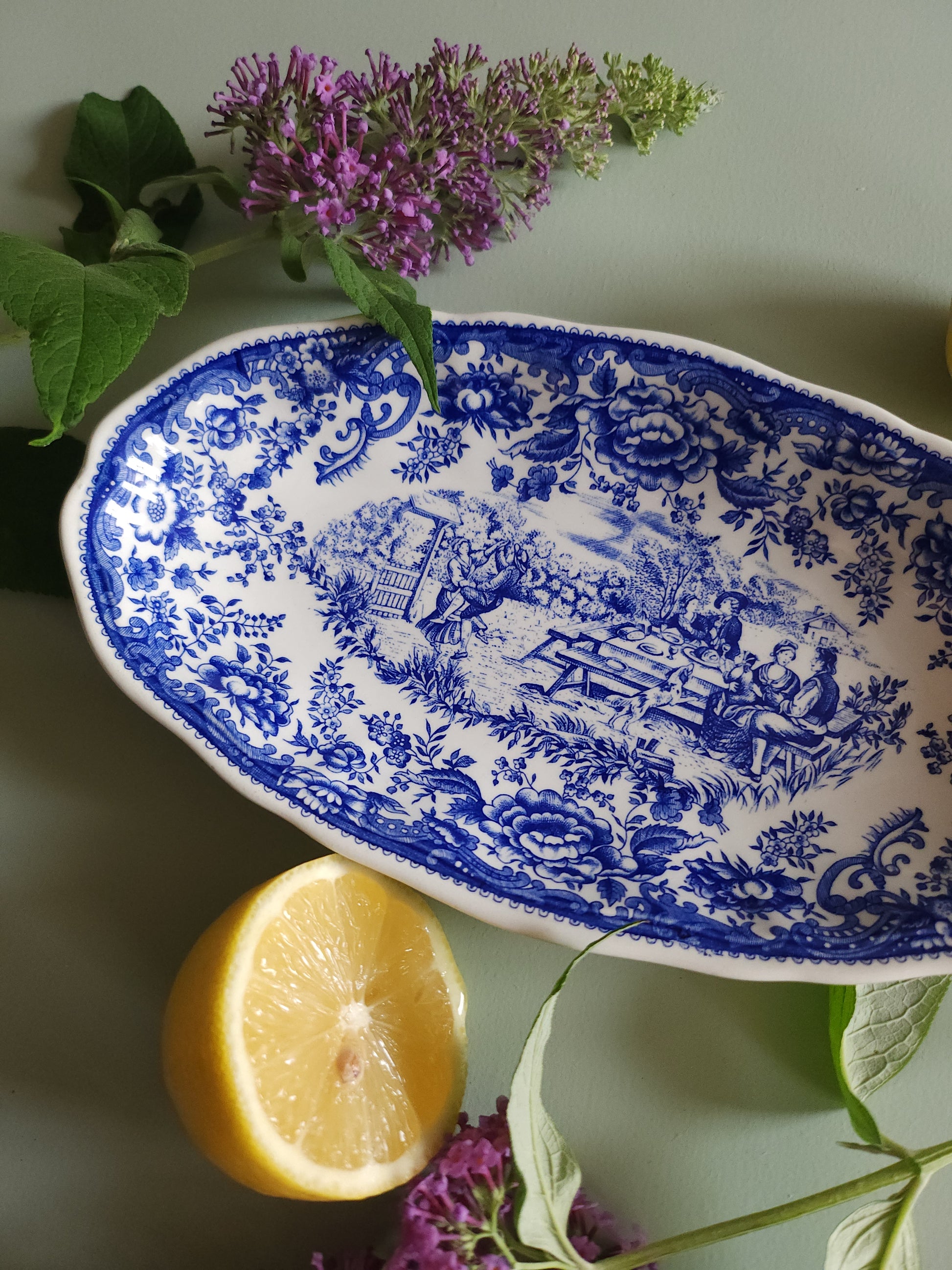 Plat ovale en céramique Lunéville style anglais   Patine