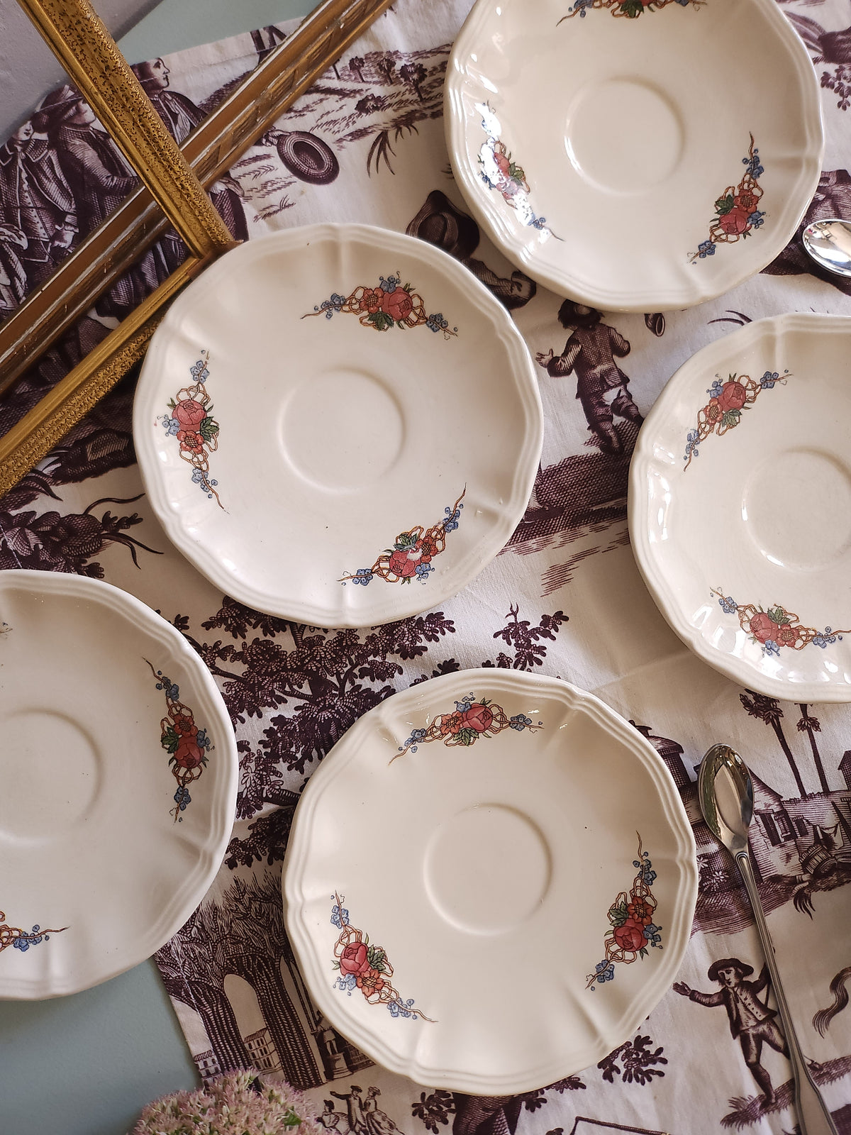 Tasse + coupelle céramique Sarreguemines lot de 5   Patine