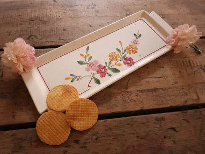 Plateau en céramique Sarreguemines motif floral   Patine