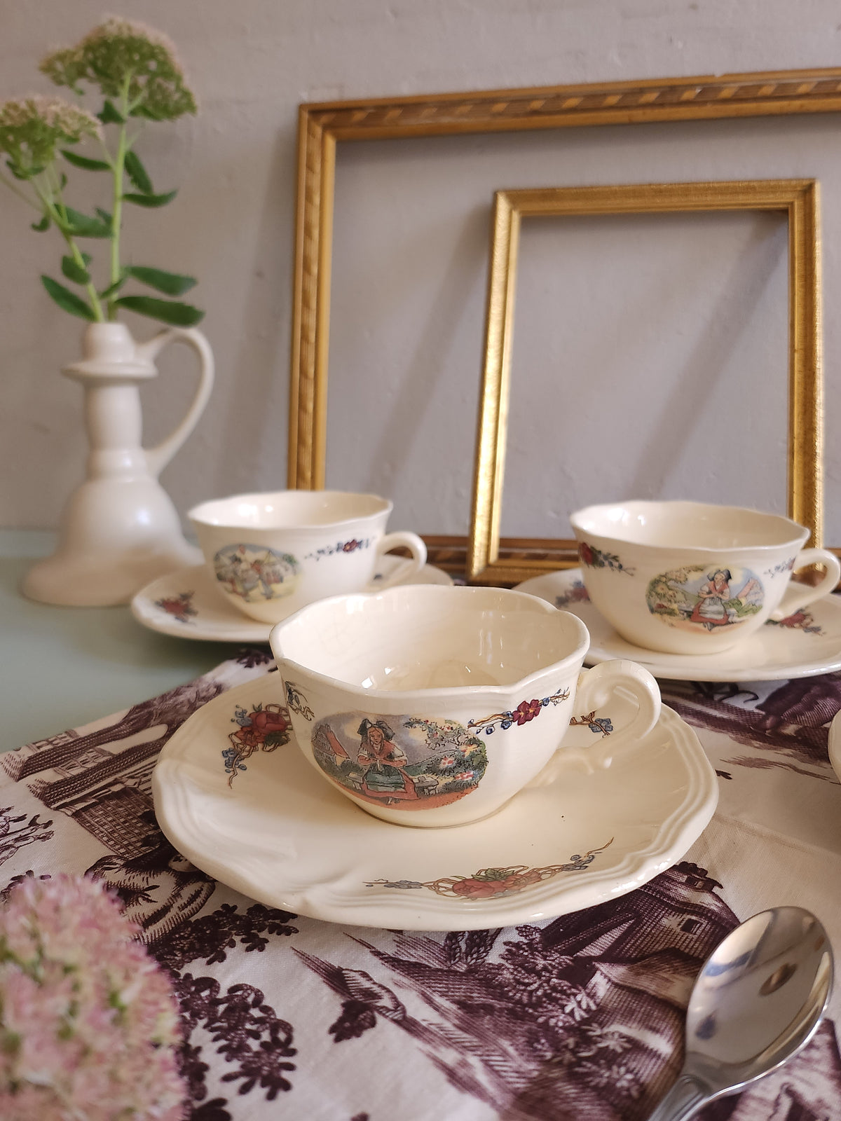 Tasse + coupelle céramique Sarreguemines lot de 5   Patine