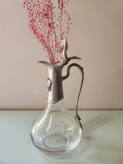 Carafe à vin en verre et en étain   Patine